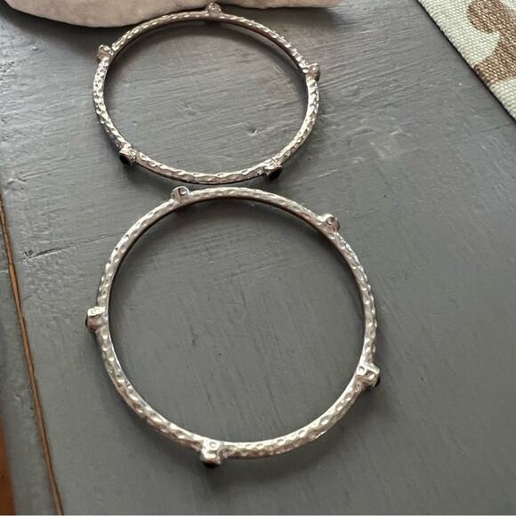 Silver Tone & Stone Bangle Bracelets Set of 2 - Picture 3 of 7